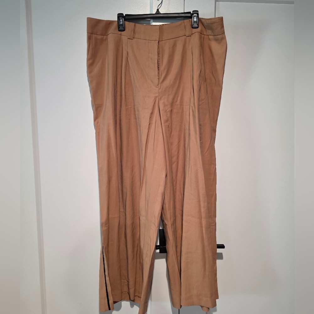 Lane Bryant Tan Wide Leg Pant with Black Side Seam